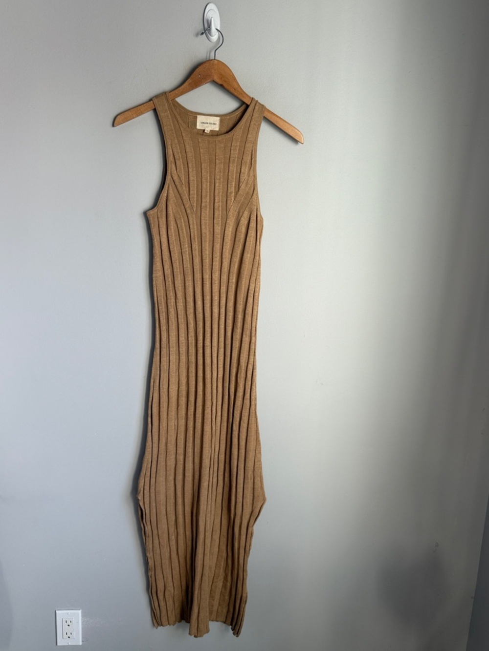 Loulou Studio beige ribbed knit sleeveless midi dress - Picture 2 of 12